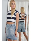 Gestreiftes kurzes Top mit Rückenausschnitt Marineblau BB20286 – Online-Shop – Boutique